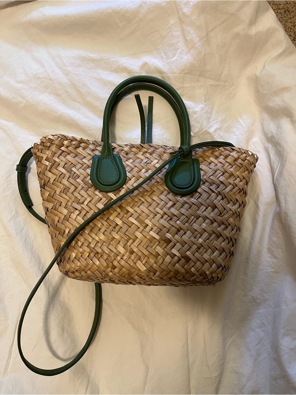 Mango Natural Woven Tote with Green Trim